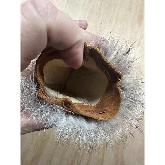Vintage 60s/70s RABBIT FUR & SUEDE LEATHER Drawstring POUCH PURSE Medicine Bag - Picture 3 of 5
